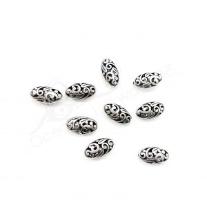 (CLOSE OUT) BEADS - METAL OVAL WITH SPIRALS OPENINGS (PK 20) 18 MM L X 6 MM T