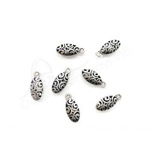 (CLOSE OUT) BEADS - METAL OVAL WITH SPIRAL OPENINGS CHARM (PK 20) 24 MM L X 6 MM T