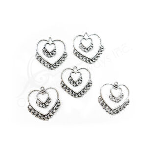 (CLOSE OUT) BEADS - METAL DOUBLE HEART SETTING WITH LOOPS (PK 20) 1.5''W X 1 MM T