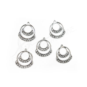 (CLOSE OUT) BEADS - METAL DOUBLE ROUND SETTING WITH LOOPS (PK 20) 1.5''W X 1 MM T