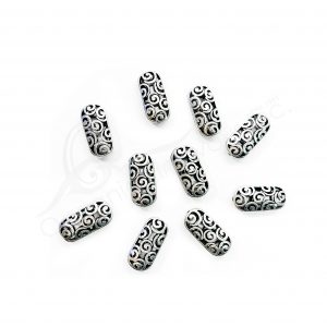 (CLOSE OUT) BEADS - METAL ROUNDED RECTANGLE WITH SPIRALS (PK 10) 22 MM L X 6 MM T