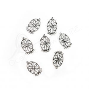 (CLOSE OUT) BEADS - METAL OVAL FLOWER SETTING WITH LOOPS (PK 50) 1''L X 2 MM T