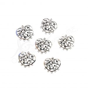 (CLOSE OUT) BEADS - METAL HEART WITH STONE SETTINGS & LOOPS (PK 20+PK 15) 1.5''W X 1 MM T