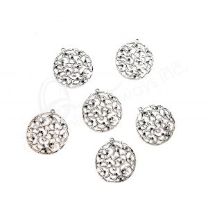 (CLOSE OUT) BEADS - METAL ROUND WITH STONE SETTINGS (PK 20) 34 MM DIA X 1 MM T