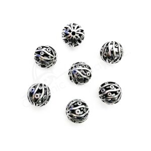 (CLOSE OUT) BEADS - METAL BALL WITH STRIPES OPENINGS (PK 20) 17 MM W