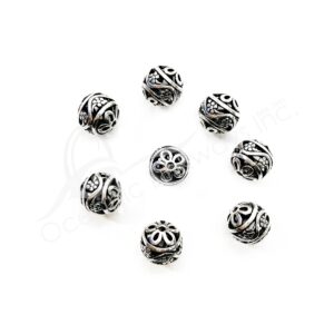 (CLOSE OUT) BEADS - METAL BALL WITH FLOWERS OPENINGS (PK 20) 13 MM DIA