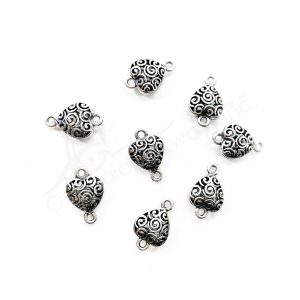 (CLOSE OUT) BEADS - METAL HEART WITH DOUBLE LOOPS (PK 20) 0.5''W X 7 MM T