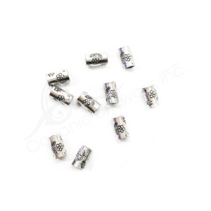 (CLOSE OUT) BEADS - METAL TUBE WITH FLOWERS ENGRAVED (PK 50) 0.5''L X 6 MM DIA