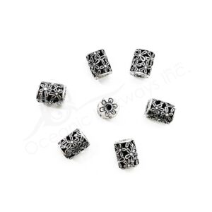 (CLOSE OUT) BEADS - METAL TUBE WITH FLOWERS OPENINGS (PK 20) 13 MM L X 0.5''DIA