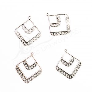 (CLOSE OUT) BEADS - METAL DOUBLE DIAMOND SETTING WITH LOOPS (PK 20) 32 MM W X 2 MM T (BEAD OR PENDANT)