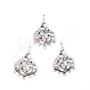 (CLOSE OUT) BEADS - METAL TEARDROP WITH STONE SETTINGS & LOOPS (PK 20) 1.75''L X 1 MM T