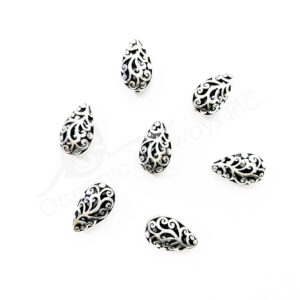(CLOSE OUT) BEADS - METAL TEARDROP WITH SPIRALS OPENINGS (PK 20) 0.75''L X 8 MM T