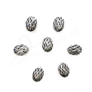(CLOSE OUT) BEADS - METAL OVAL WITH LINES (PK 20) 17 MM L X 7 MM T