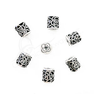 (CLOSE OUT) BEADS - METAL TUBE WITH FLOWER OPENINGS (PK 20) 14 MM L X 13 MM DIA