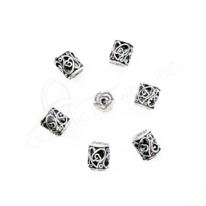 (CLOSE OUT) BEADS - METAL TUBE WITH HEARTS OPENINGS (PK 20) 14 MM L X 13 MM DIA