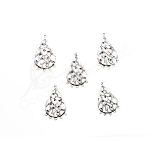 (CLOSE OUT) BEADS - METAL TEARDROP WITH STONE SETTINGS & LOOPS (PK 20) 2''L X 1 MM T