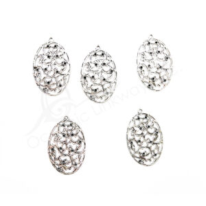 (CLOSE OUT) BEADS - METAL OVAL WITH STONE SETTINGS (PK 20) 1.5''L X 1 MM T (BEAD OR PENDANT)