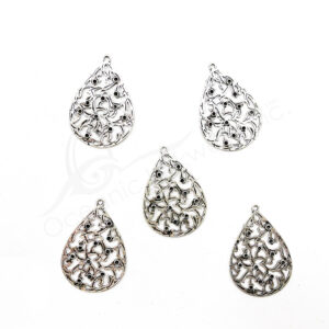 (CLOSE OUT) BEADS - METAL TEARDROP WITH STONE SETTINGS (PK 20) 1.5''L X 1 MM T