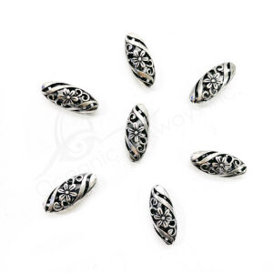 (CLOSE OUT) BEADS - METAL LONG OVAL WITH FLOWER (PK 20) 22 MM L X 6 MM T