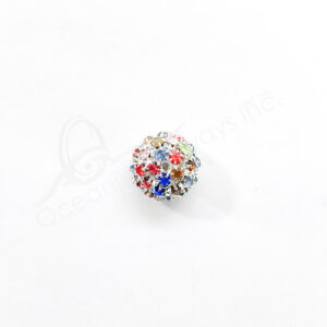 (CLOSE OUT) BEADS - METAL SILVER BALL WITH MULTICOLOR SPARKLING 16 MM DIA