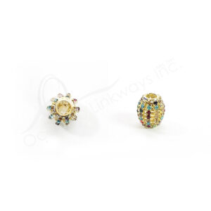 (CLOSE OUT) BEADS - METAL GOLD OVAL WITH MULTICOLOR SPARKLING 12 MM DIA X 18 MM L
