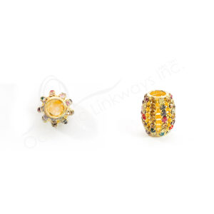 (CLOSE OUT) BEADS - METAL GOLD OVAL WITH MULTICOLOR SPARKLING 14 MM DIA X 21 MM L