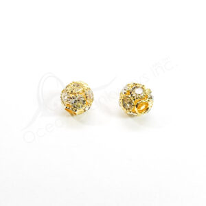 (CLOSE OUT) BEADS - METAL GOLD BALL SPARKLING (PK 2) 9 MM DIA