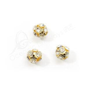 (CLOSE OUT) BEADS - METAL GOLD BALL SPARKLING (PK 3) 14 MM DIA