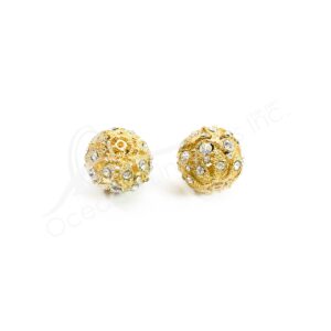 (CLOSE OUT) BEADS - METAL GOLD BALL SPARKLING (PK 2) 0.75''DIA