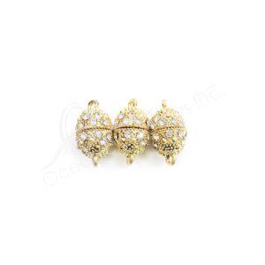 (CLOSE OUT) BEADS - METAL GOLD BALL SPARKLING THAT OPENS WITH RINGS MAGNETIC (PK 3) 11 MM DIA X 18 MM L