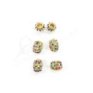(CLOSE OUT) BEADS - METAL GOLD TUBE WITH MULTICOLOR SPARKLING (PK 6) 0.5''DIA X 16 MM L