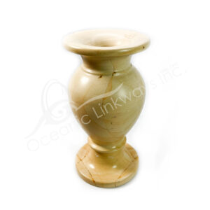 (CLOSE OUT) VASE - MARBLE, TEAK WOOD 4"DIA X 7.75"H