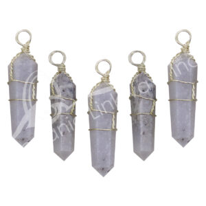 PENDANT - WIRE WRAP CHALCEDONY, BLUE (PK 5) 1.5"