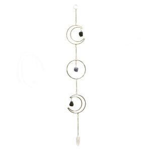 Triple Moon with Stones Hanging with Gold Metal Wire 22"H X 3"W