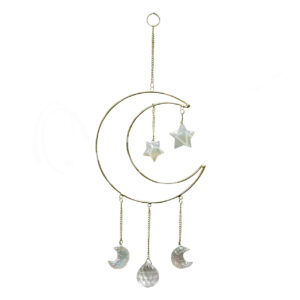 Crescent Moon with Crystal Ball Hanging with Gold Metal Wire 14.5"H X 6"W