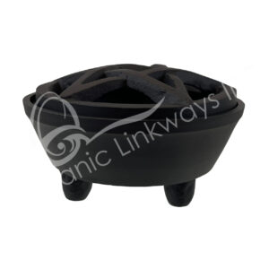 INCENSE HOLDER - CAULDRON WITH PENTACLE LID CAST IRON 3.25"