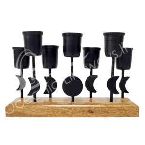 Iron Mini Candle Holder Moon Phases on Wood Base