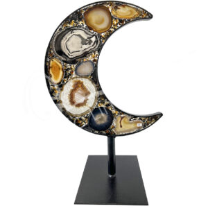 Natural Agate Moon on Metal Stand