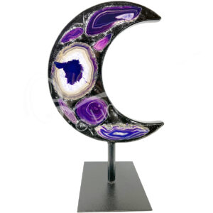 Purple Agate Moon on Metal Stand