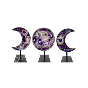 Purple Agate Triple Moon on Metal Stands