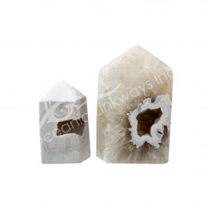 (CLOSE OUT) POINT - AGATE, WHITE A TOP POLISHED W/DRUSE 2.5-5"