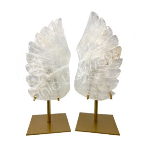 Pair of Crystal Quartz Angel Wing on Metal Stand