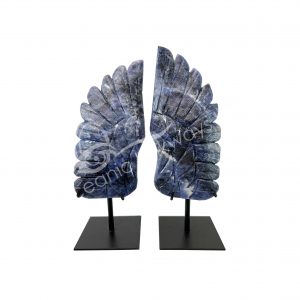 Pair of Sodalite Angel Wing on Metal Stand