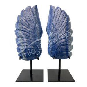 Pair of Blue Quartz Angel Wing on Metal Stand