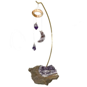 TABLE CHIME - AMETHYST DRUSE BASE WITH MOON 7.5-8.5”H