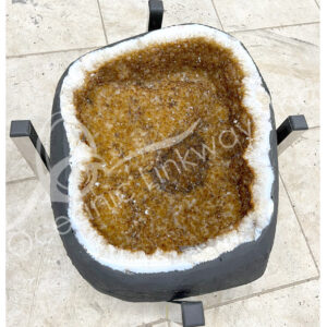 TABLE STAND - CITRINE GEODE WITH STAINLESS STEEL BASE (PALLET #47) 1'1"W X 1'5"H