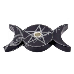 Black Soapstone Triple Moon Mini Candle Holder with Pentacle