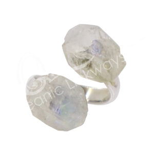 STERLING SILVER - RING, ADJUSTABLE NATURAL RAINBOW MOONSTONE 20 MM DIA.