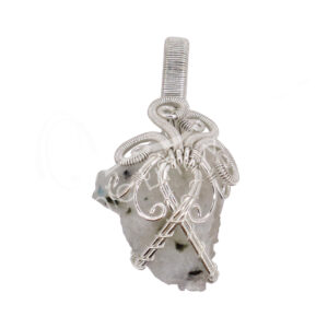 Rough Rainbow Moonstone Wire Wrap Pendant