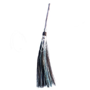 Black & Blue Witch's Broom with Sodalite Chips Stones & Pentacle 18"L